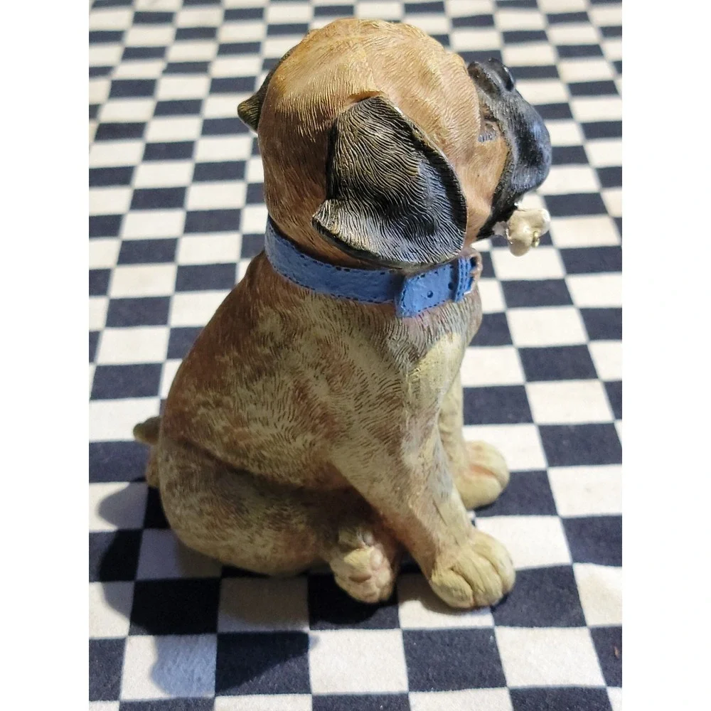 Pug Dog‎ Figurine Blue Collar Bone Charm Plastic Resin Puppy Decor 6 Inch